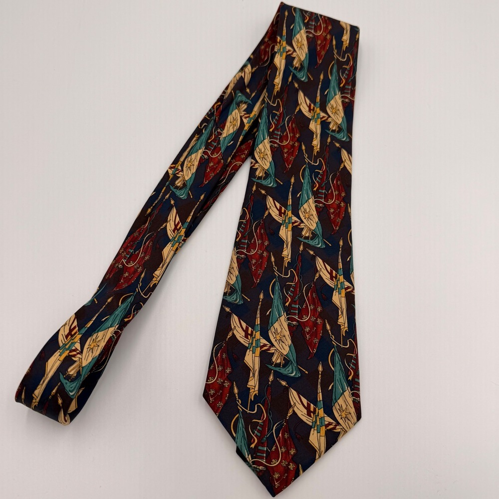 #B40 CELINE Vintage 100% SILK Multi Colored Flag Tie